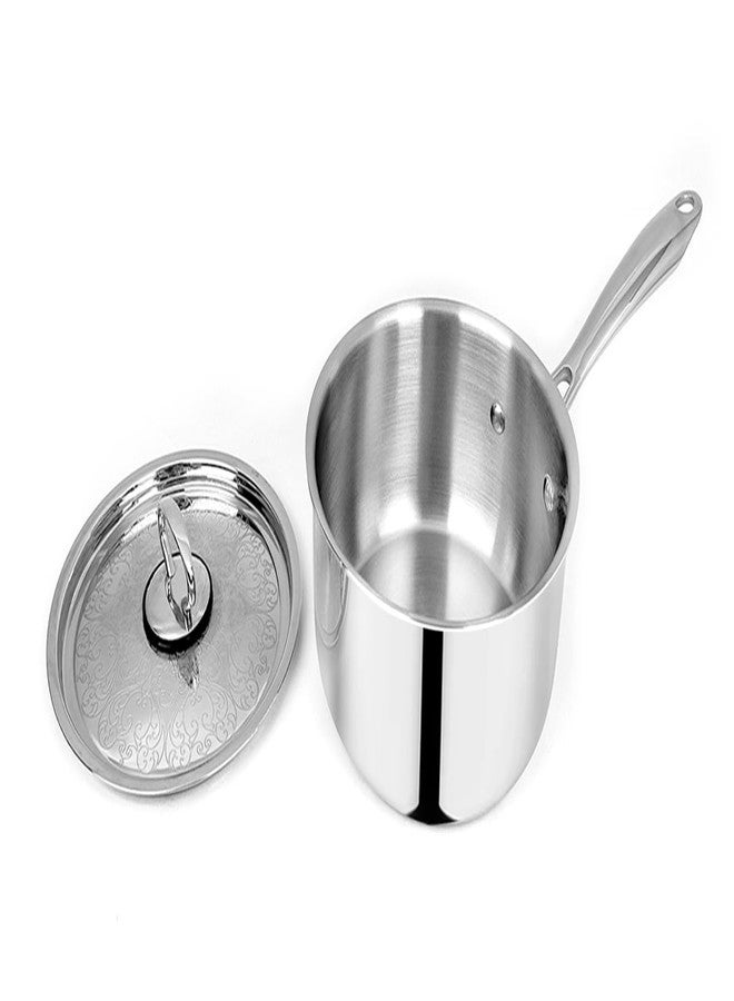 Pradeep Proplus Triply Stainless Steel Saucepan with SS Design Lid(14 Cm,1.1 Ltr)Small Milkpot,Tea&Coffee Pan|Fast & Even Heating|Induction,Gas&Electric Compatible|Riveted Handle|Multipurpose Cookpot - Image 4